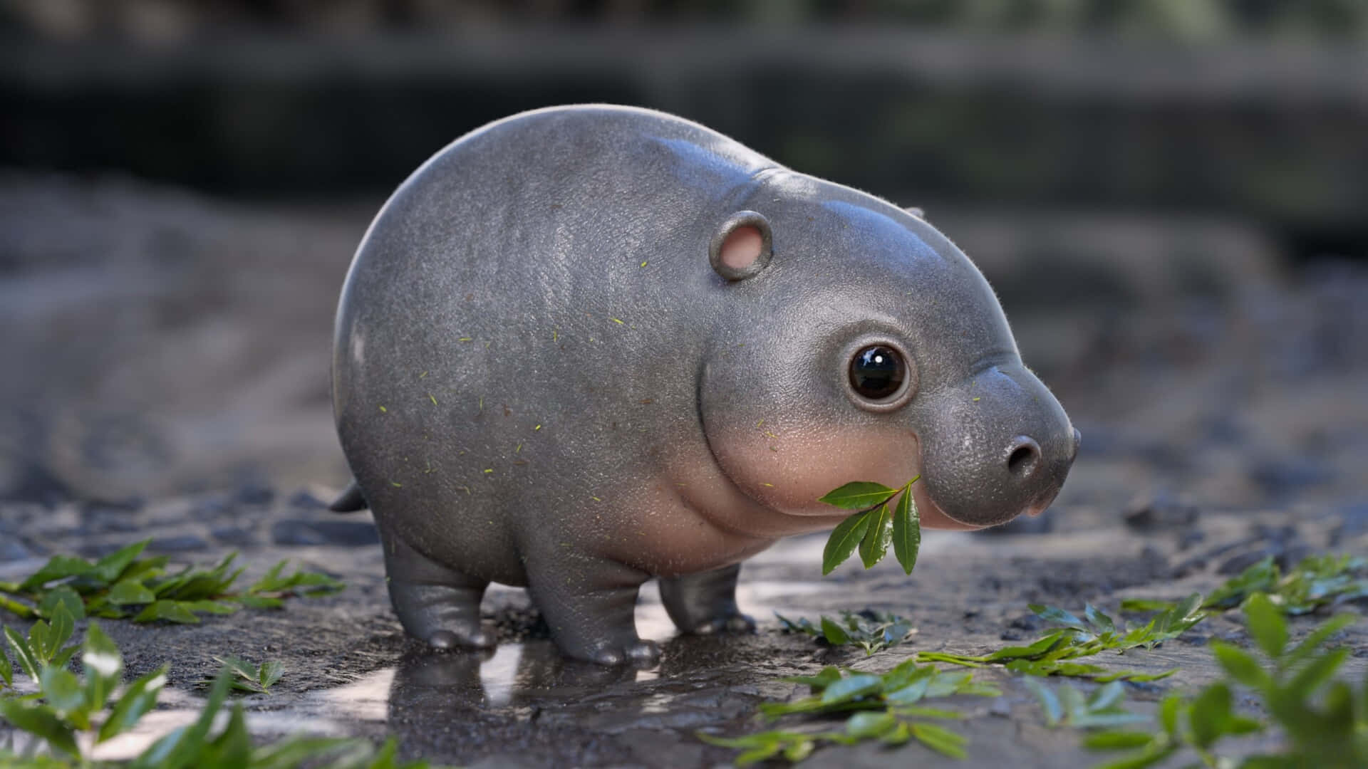 Moo Deng, baby hippo, gray, Full HD Desktop Wallpaper