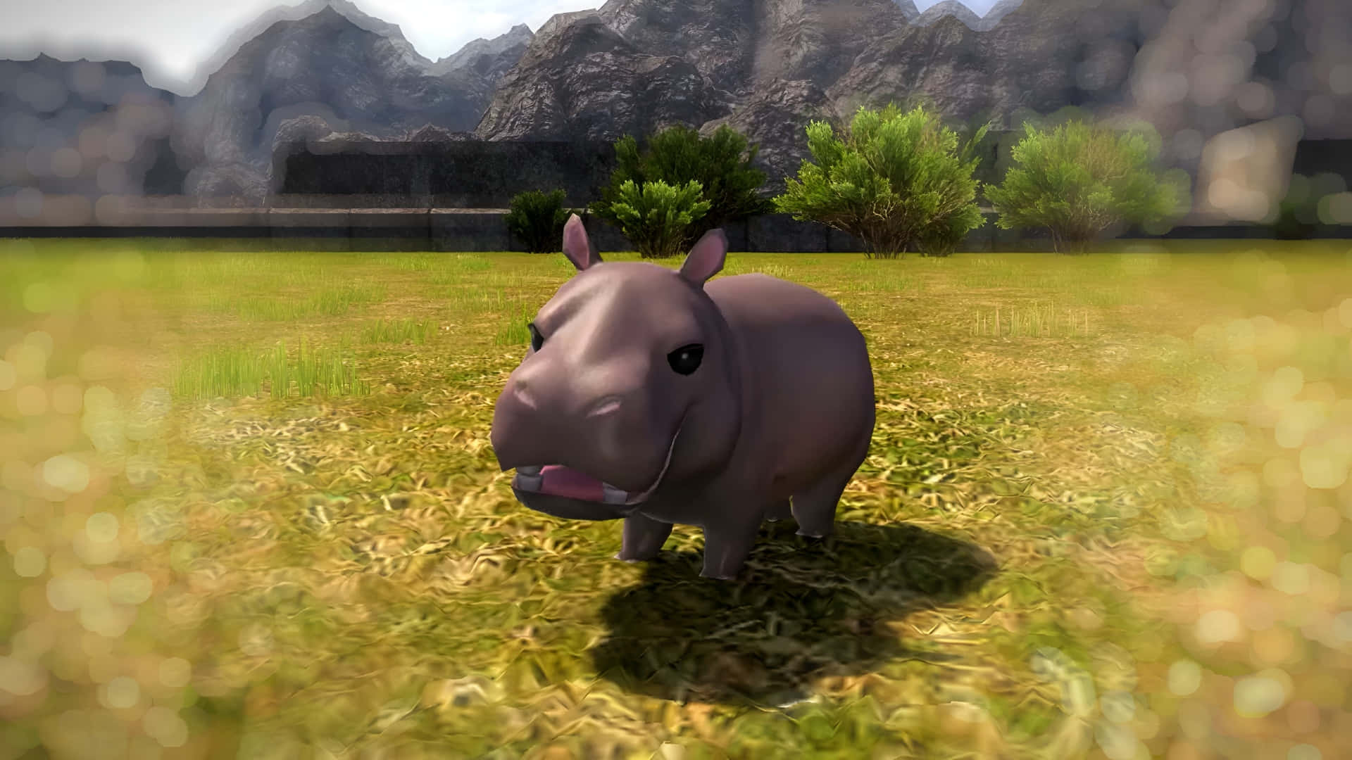 Moo Deng, hippopotamus, cartoon, Full HD Desktop Wallpaper