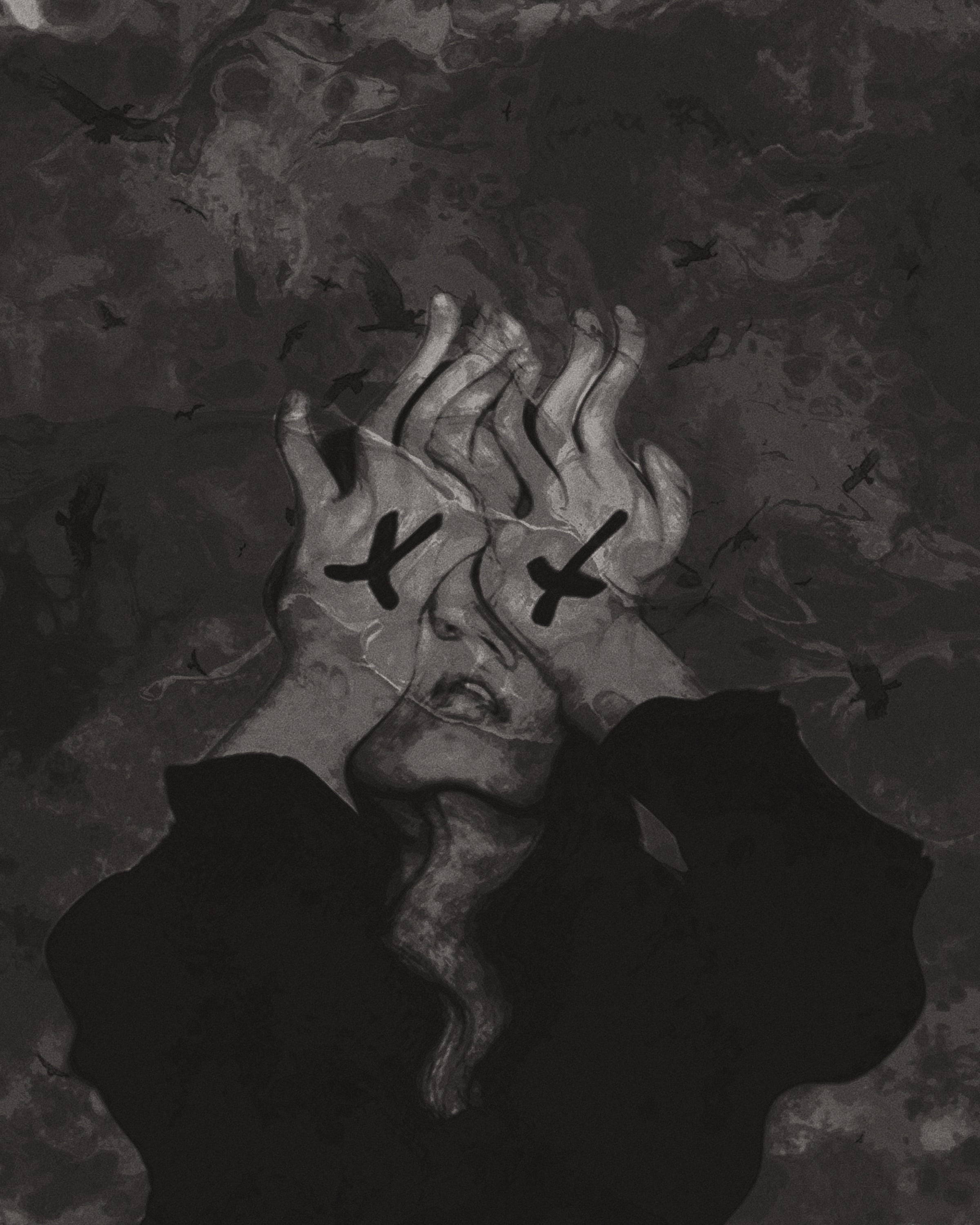 Mood, X mark on hands, stormy sky, 2K Phone Wallpaper