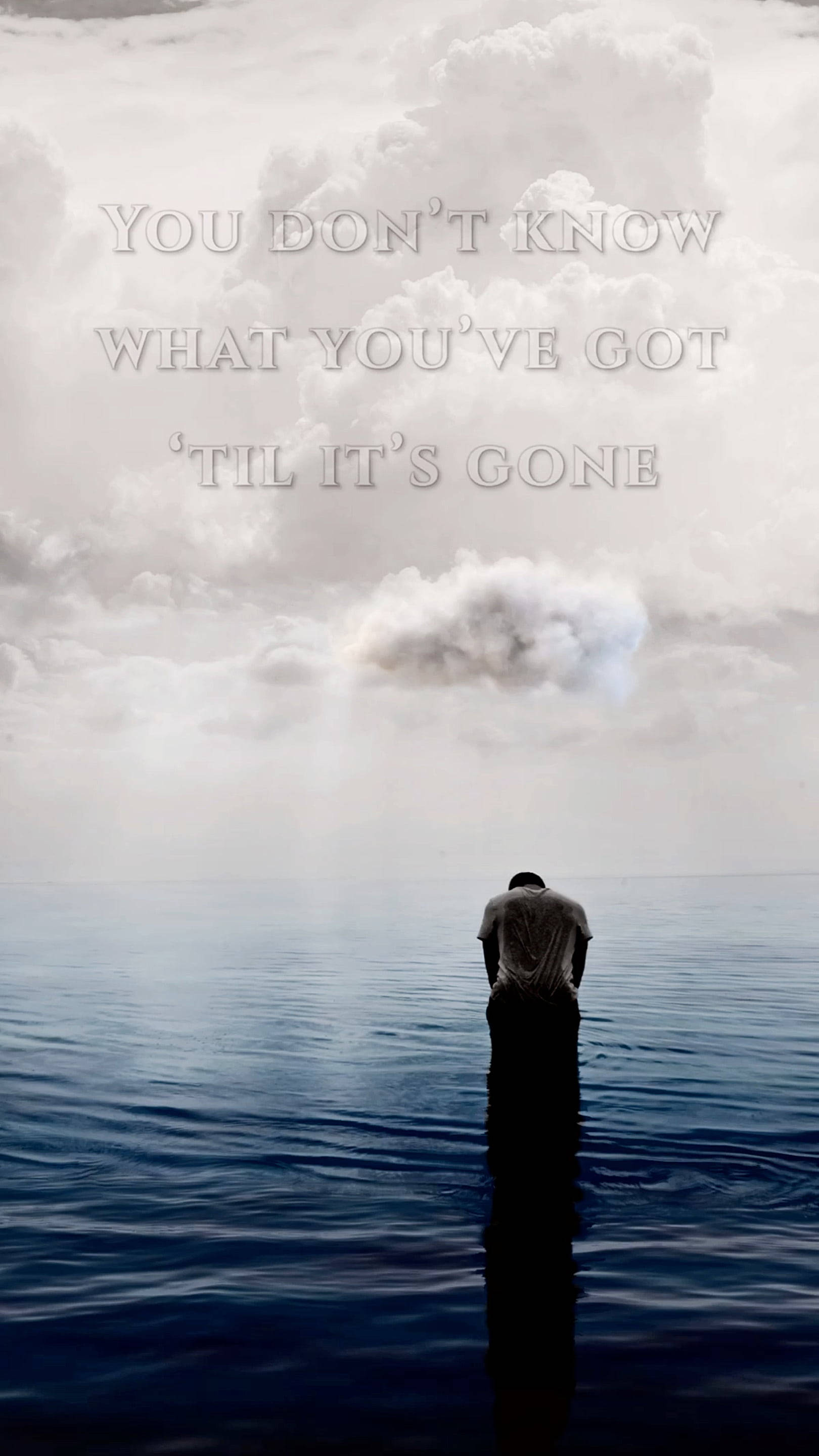 lonely boy, ocean, calm ocean water, 2K Phone Wallpaper