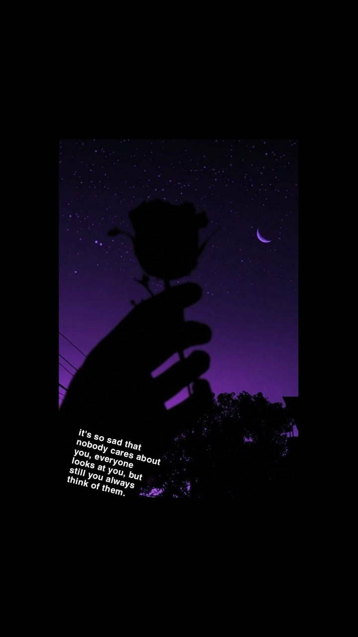 hand, rose, starry purple night sky, HD Phone Wallpaper