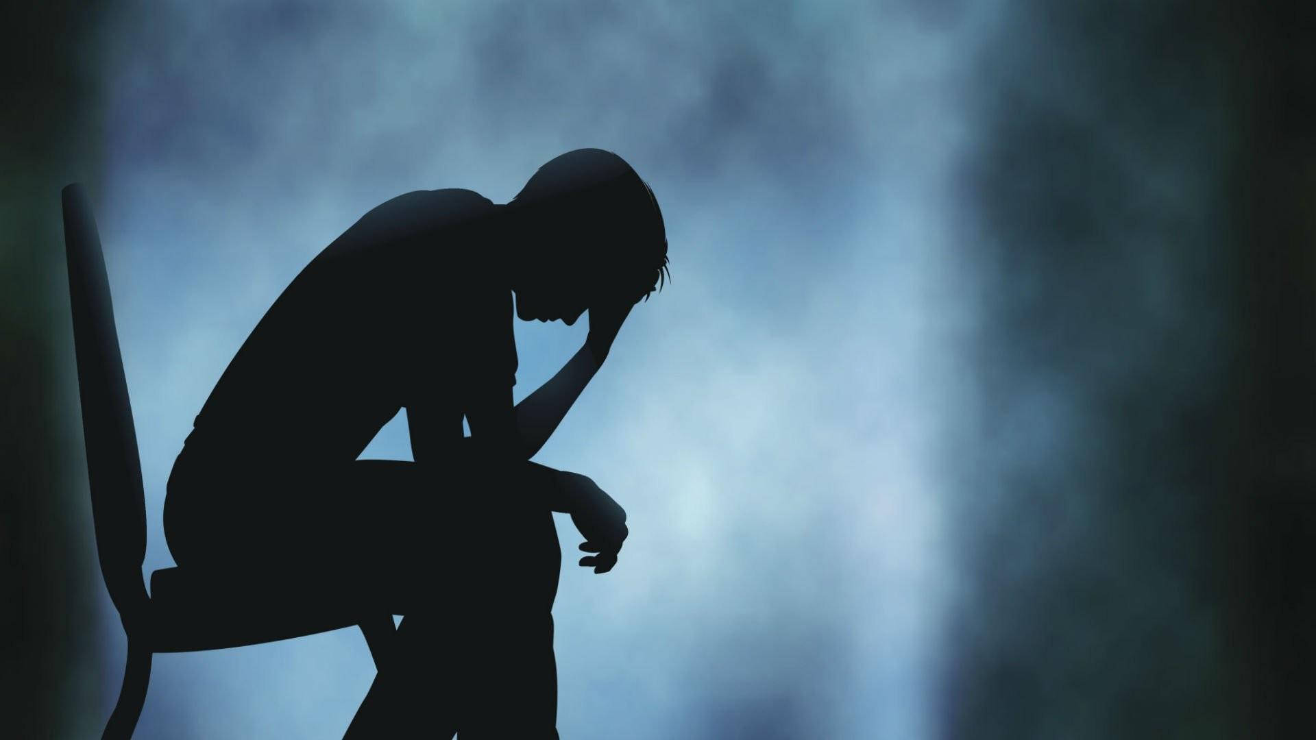 Mood Off, silhouette, moody blue misty backdrop, Full HD Desktop Wallpaper