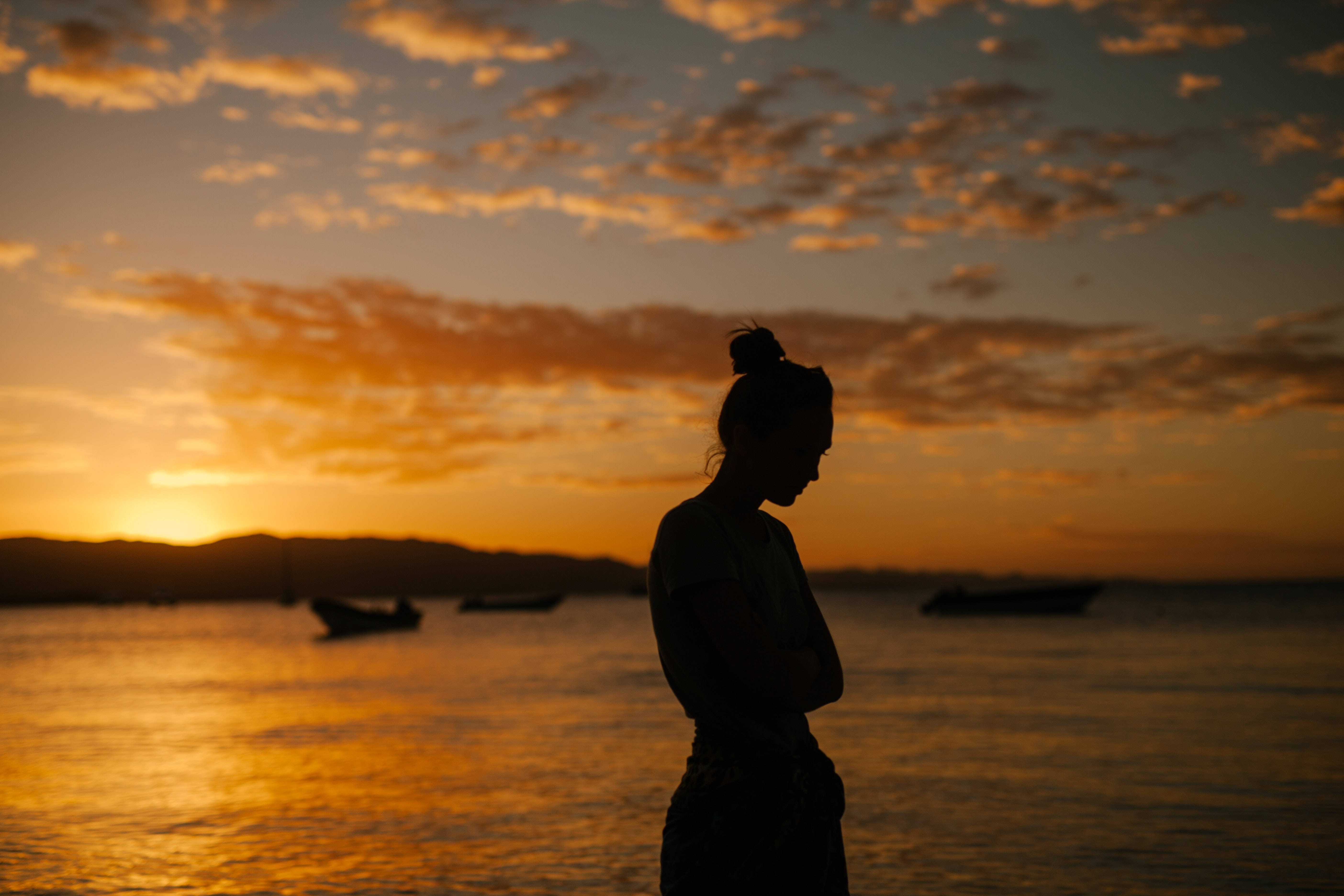 Woman, Sea, Sunset, 5K Desktop Wallpaper