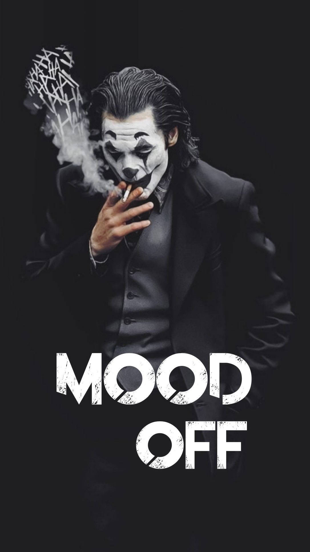 Mood Off Joker, black suit, white clown makeup, Full HD Phone Wallpaper