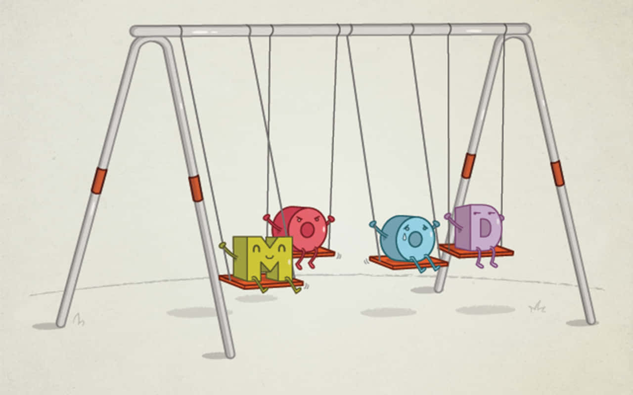 Droll Mood, letter-shaped characters, playground swing set, HD Desktop Wallpaper