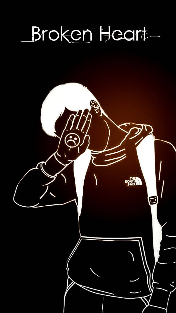 white line-art figure, hoodie, sad emoji, HD Phone Wallpaper