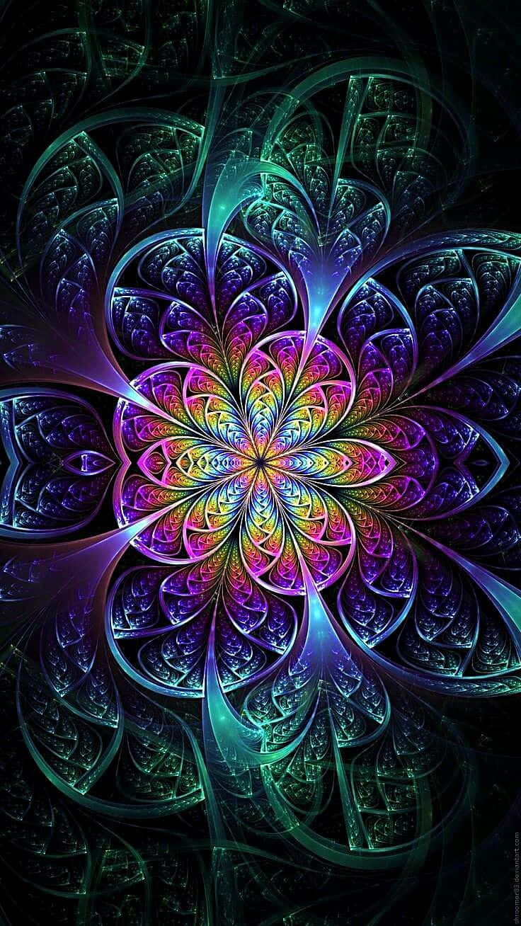 psychedelic flowers, neon hues of purple pink and teal, fractal flower, HD Phone Wallpaper