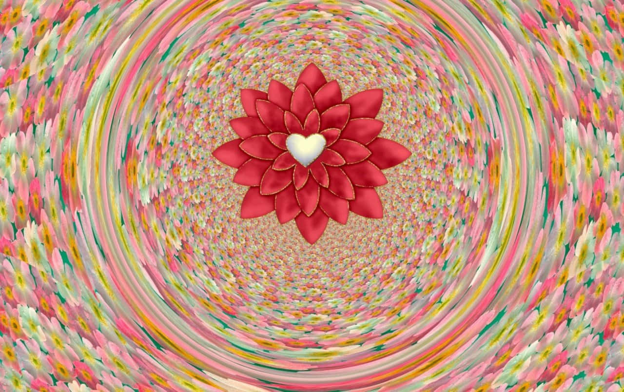 psychedelic flowers, red dahlia, white heart center, HD Desktop Wallpaper