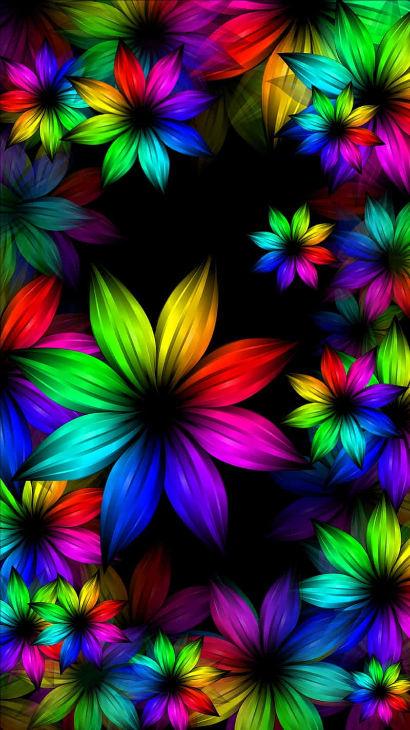 vibrant neon floral abstract, rainbow-hued flowers, glowing petals, HD Phone Wallpaper