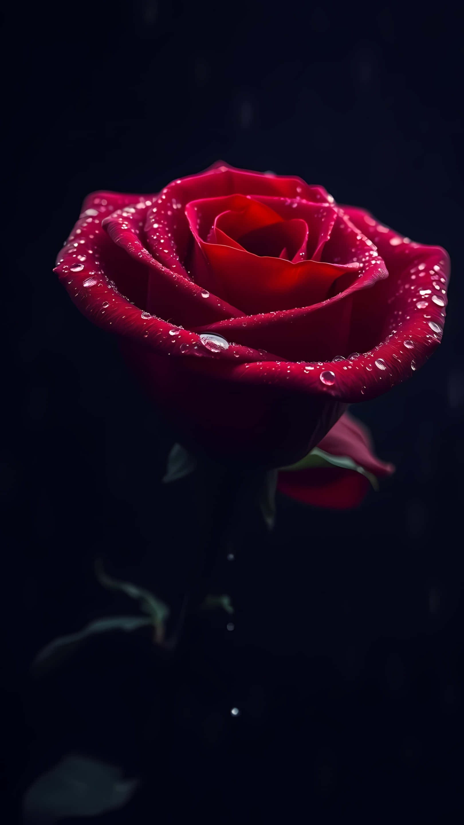 dark red rose, water droplets, macro photography, 2K Phone Wallpaper