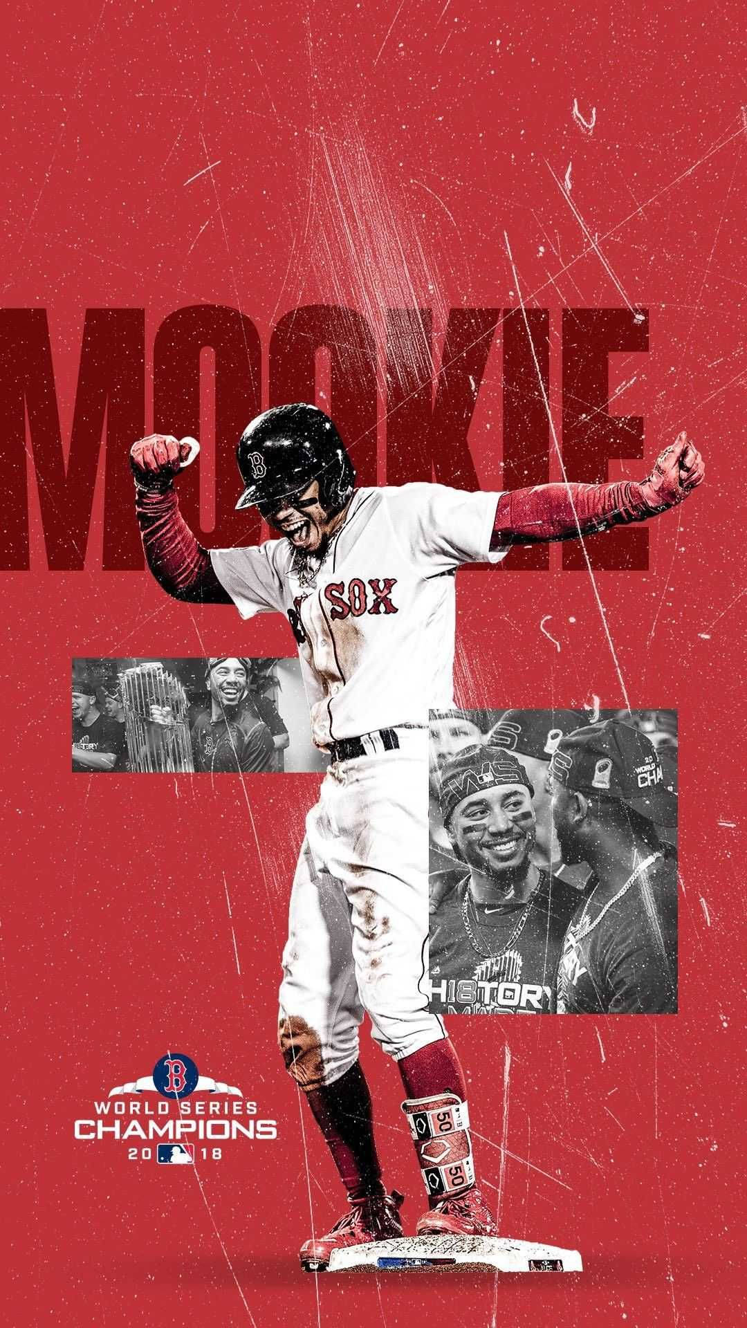Mookie Betts, red and white uniform, bold red background, Full HD Phone Wallpaper