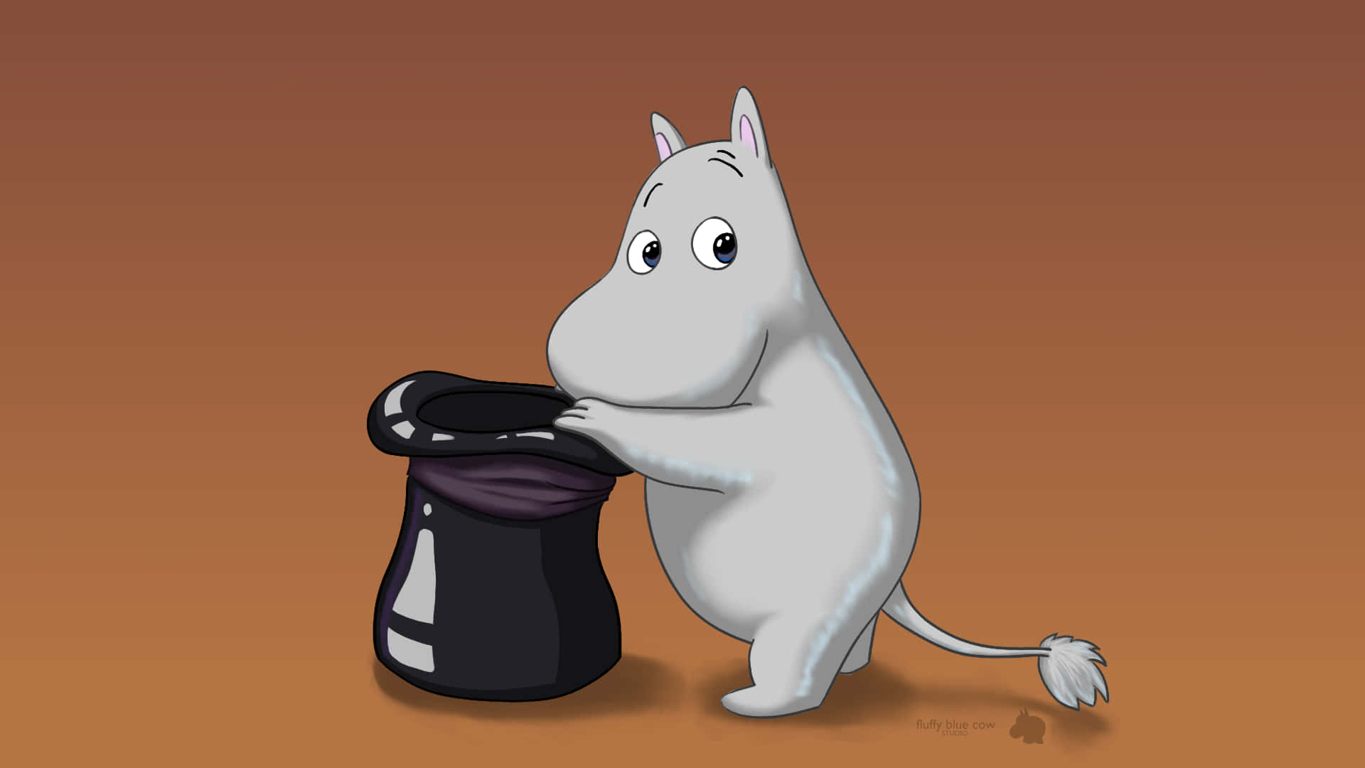 Moomin, white Moomin character, black top hat, Full HD Desktop Wallpaper
