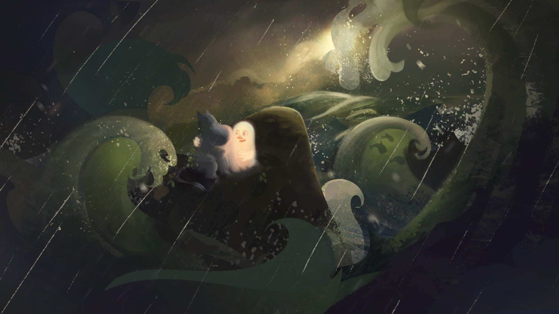Moomin Desktop, ghostly figure, stormy sea, Full HD Desktop Wallpaper