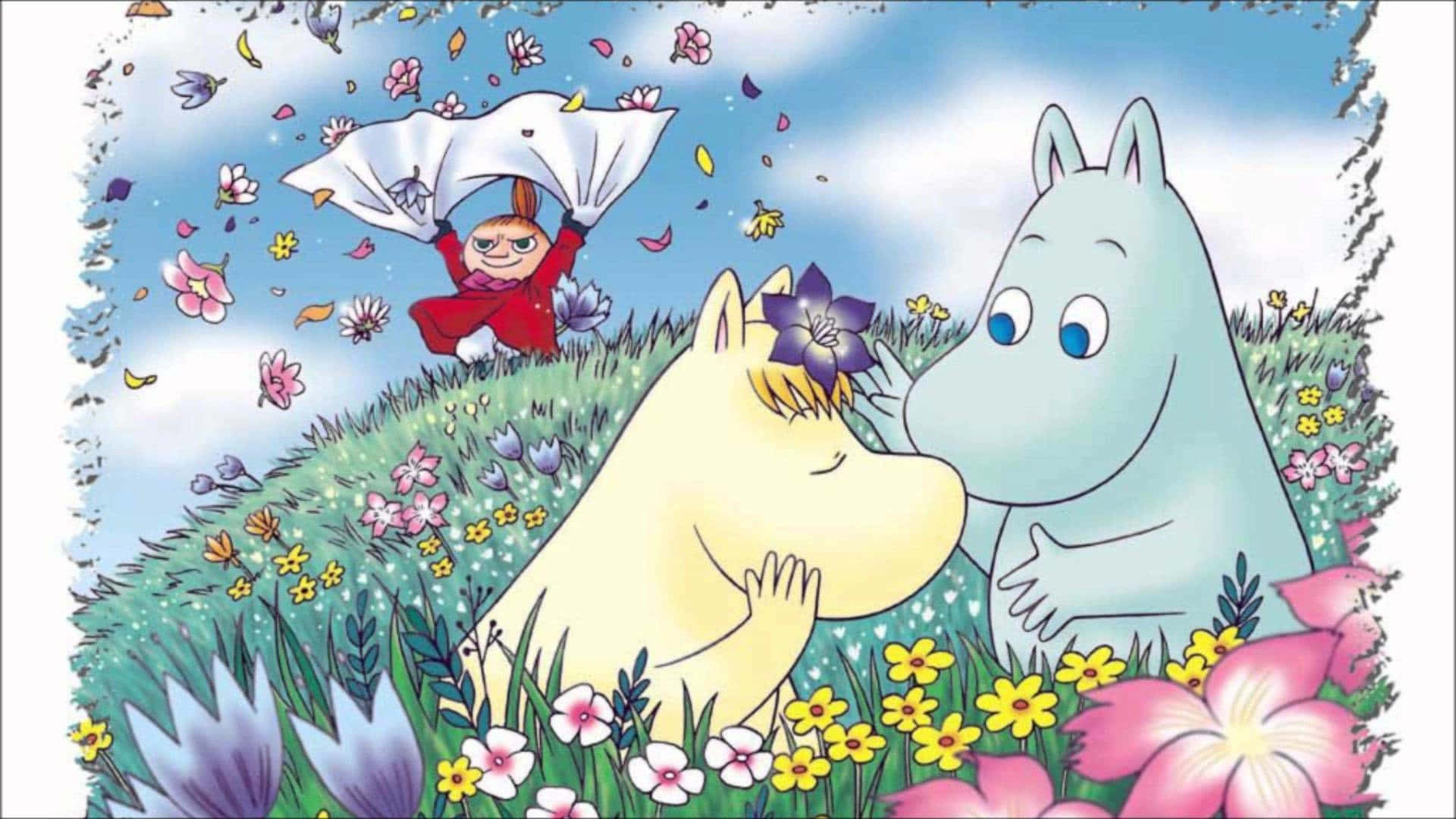 Moomin, meadow, colorful flowers, Full HD Desktop Wallpaper