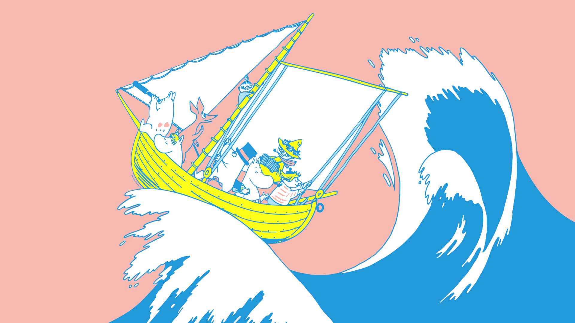 Moomin Desktop, yellow boat, cartoon characters, Full HD Desktop Wallpaper