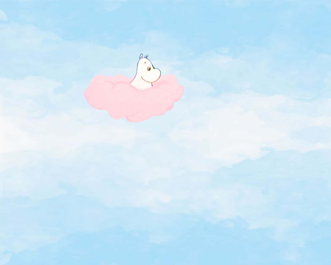 Moomin, pink clouds, white cartoon character, HD Desktop Wallpaper