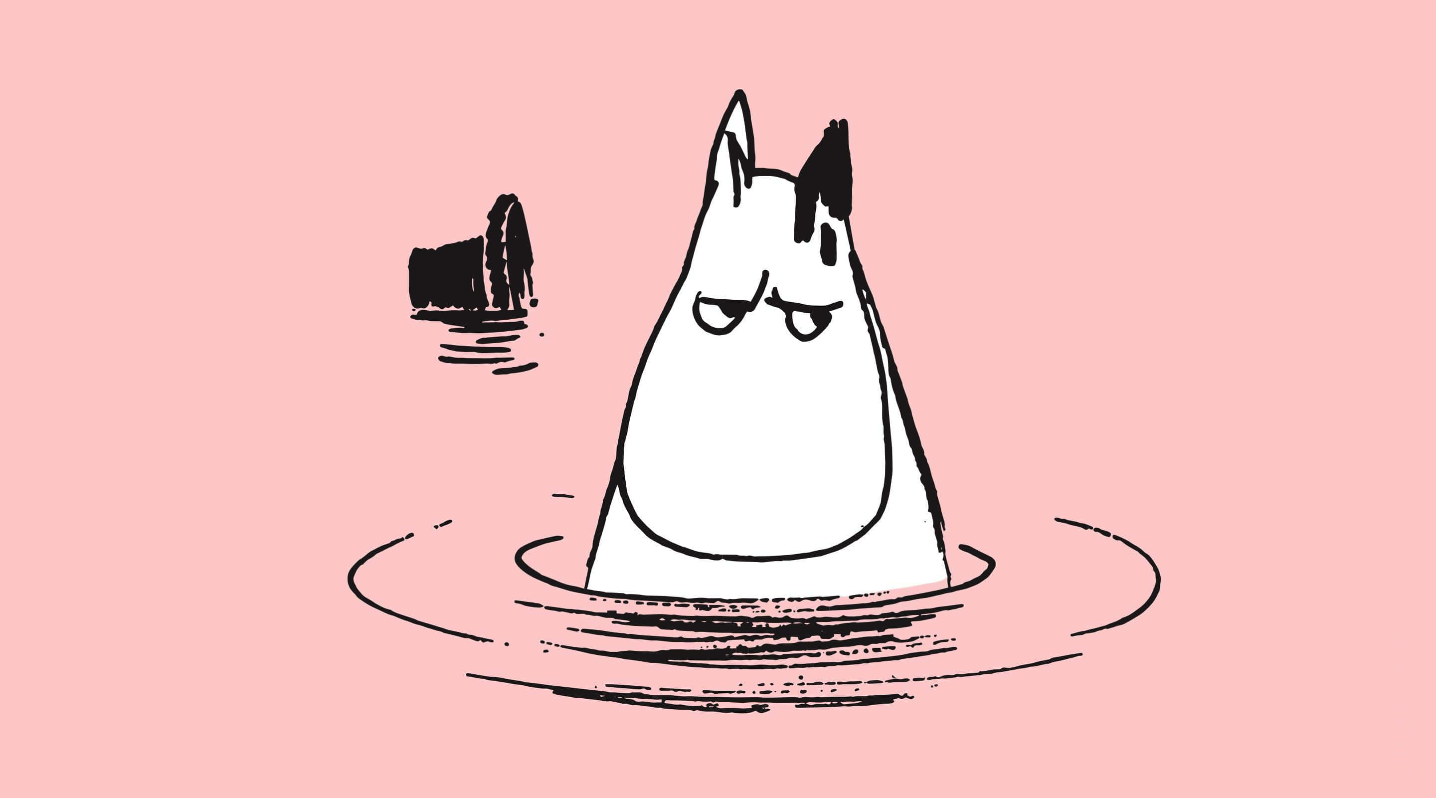 Moomin, pink water, ripples, 2K Desktop Wallpaper