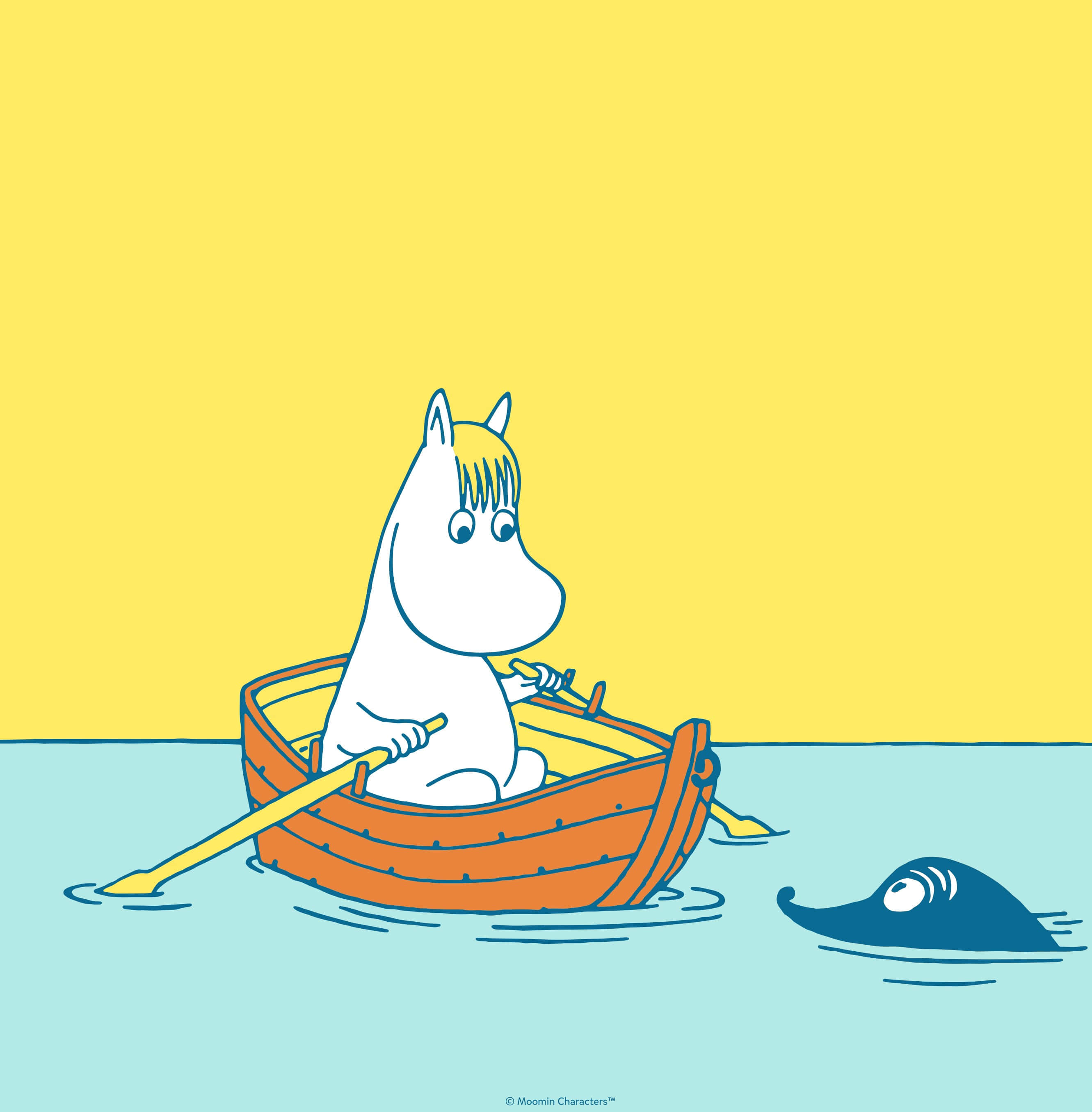Moomin, rowing boat, orange boat, 2K Phone Wallpaper