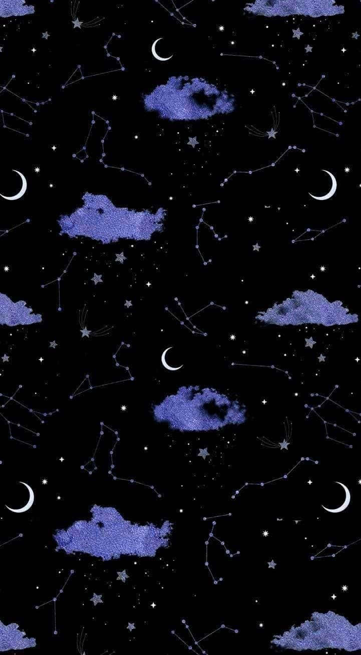 Moon And Stars iPhone, glowing purple clouds, crescent moons, HD Phone Wallpaper