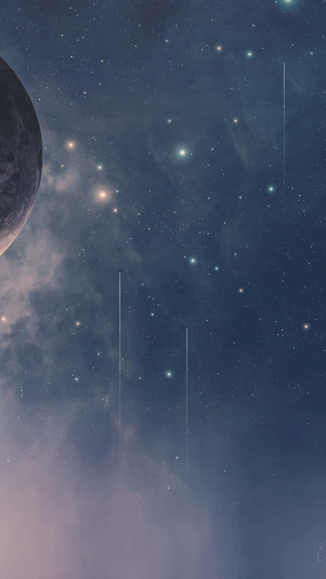Moon And Stars iPhone, planet, glowing nebulae, SD Phone Wallpaper