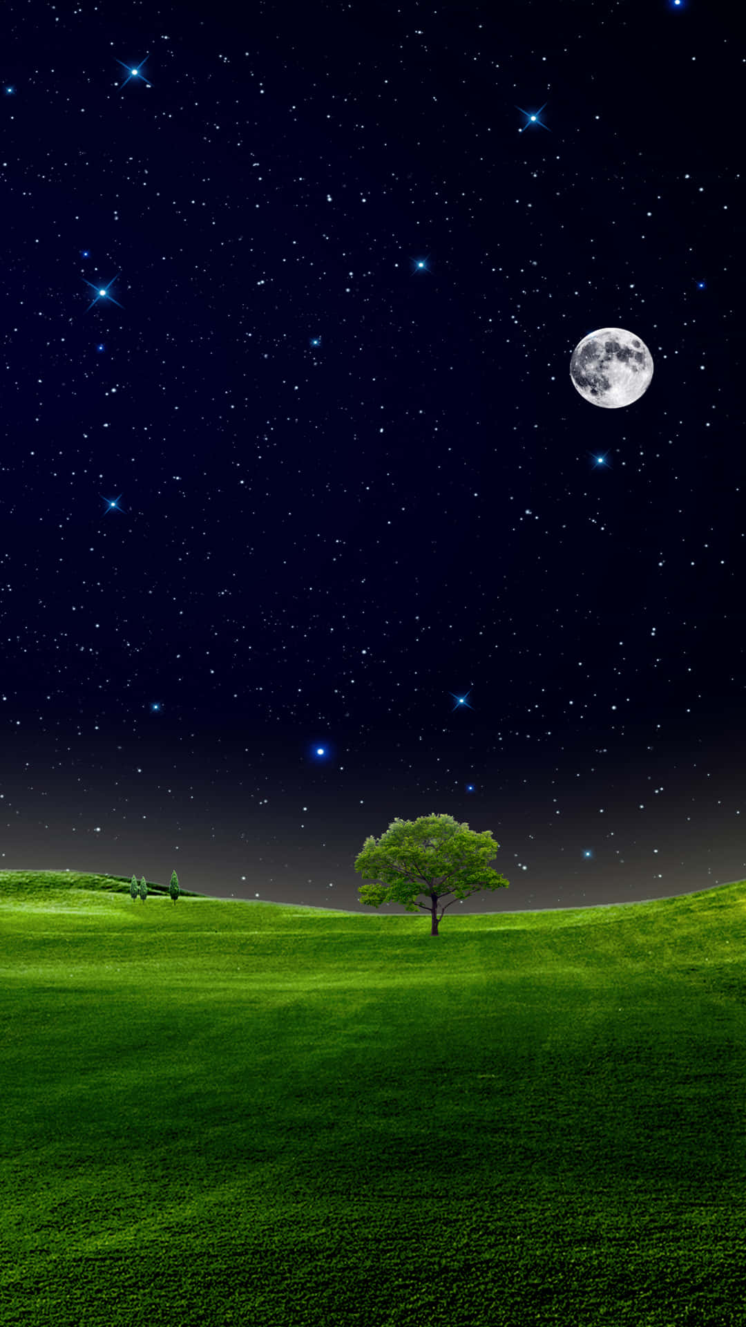 crescent moon, starry night sky, full moon, Full HD Phone Wallpaper