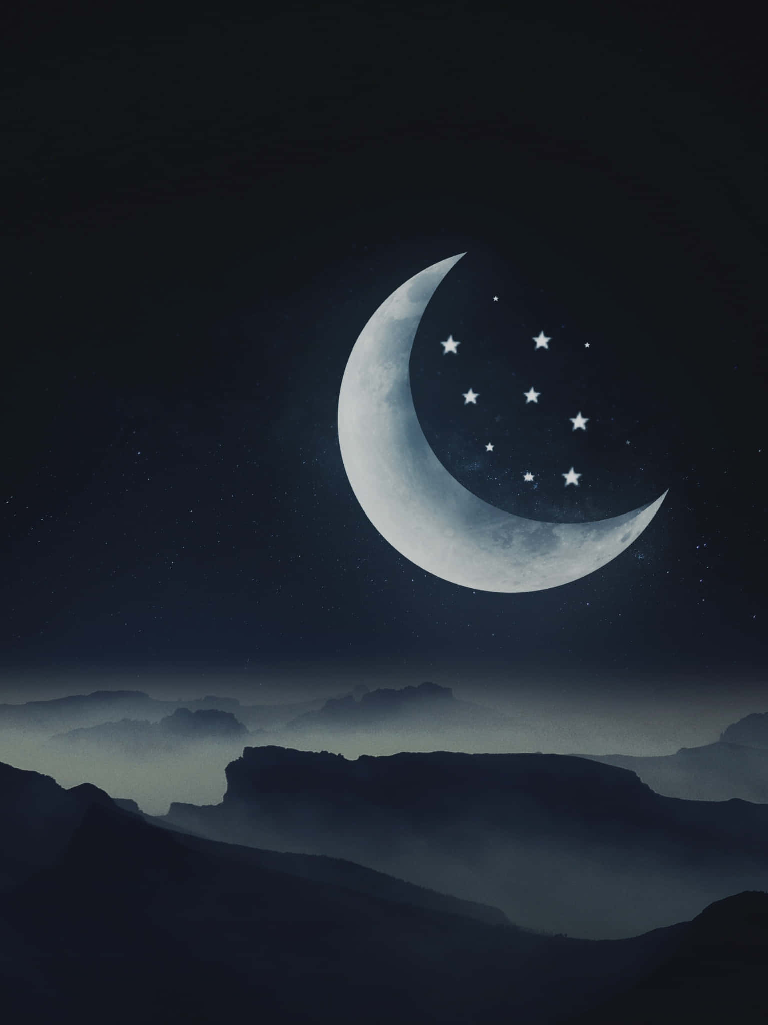 Moon And Stars iPhone, crescent moon, stars, Full HD Phone Wallpaper