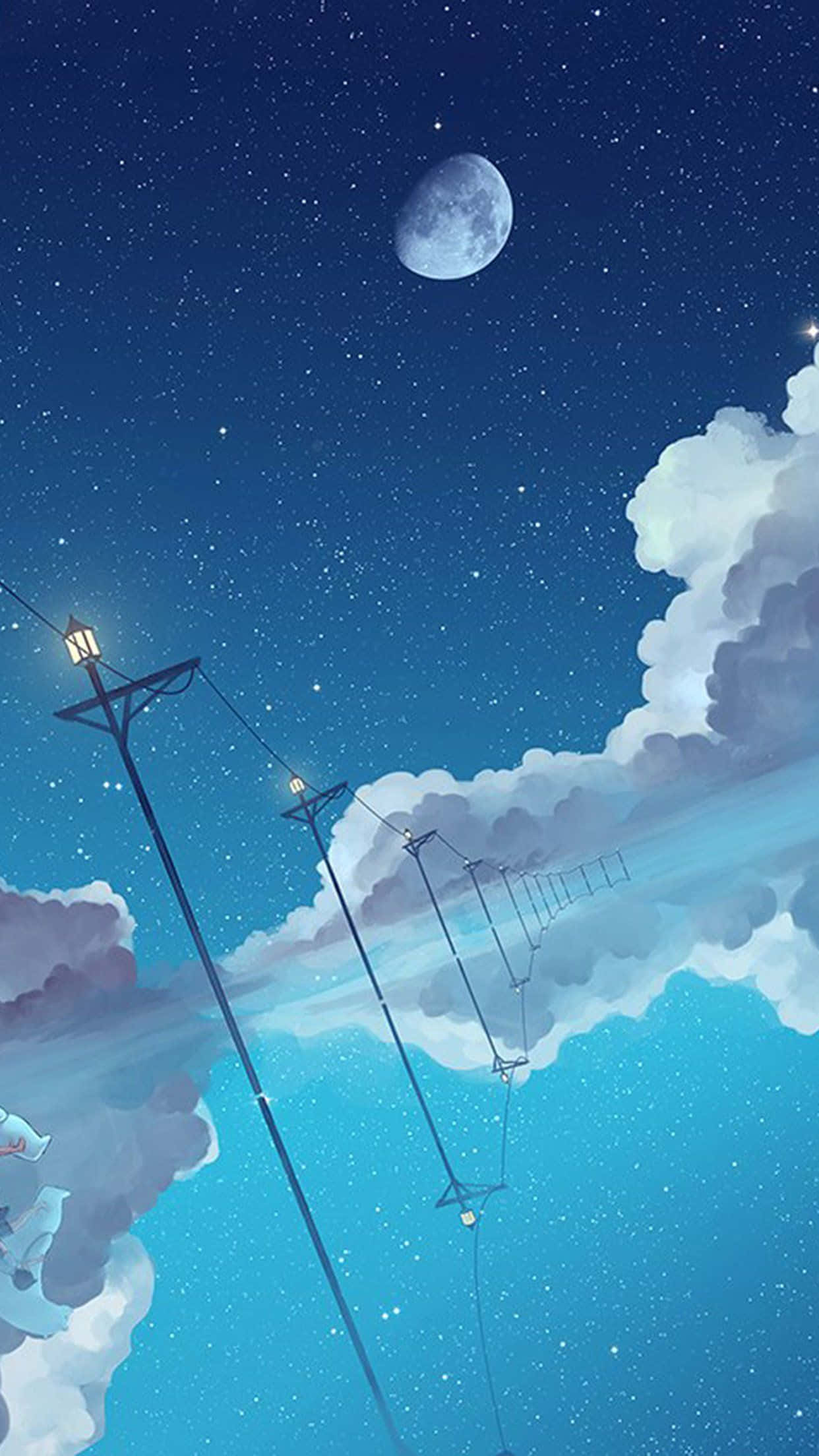 Moon And Stars Phone Anime, crescent moon, stars, Full HD Phone Wallpaper