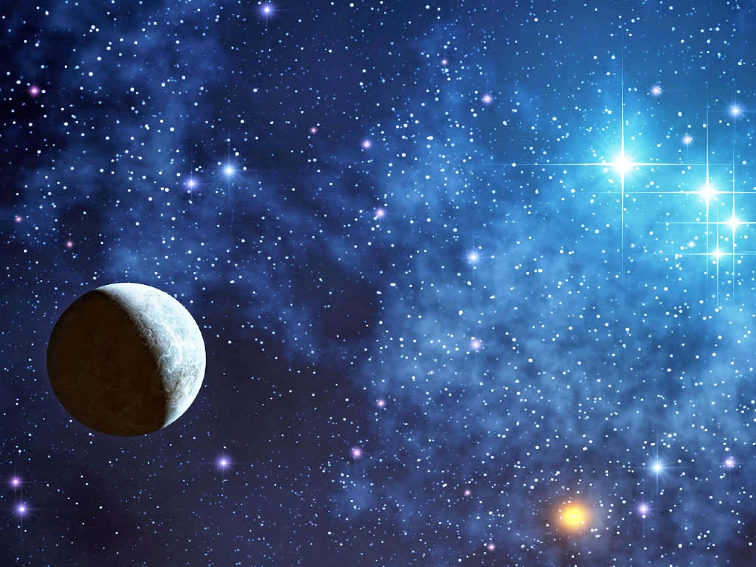 Moon And Stars iPhone, vibrant blue starfield, glowing stars, 2K Desktop Wallpaper