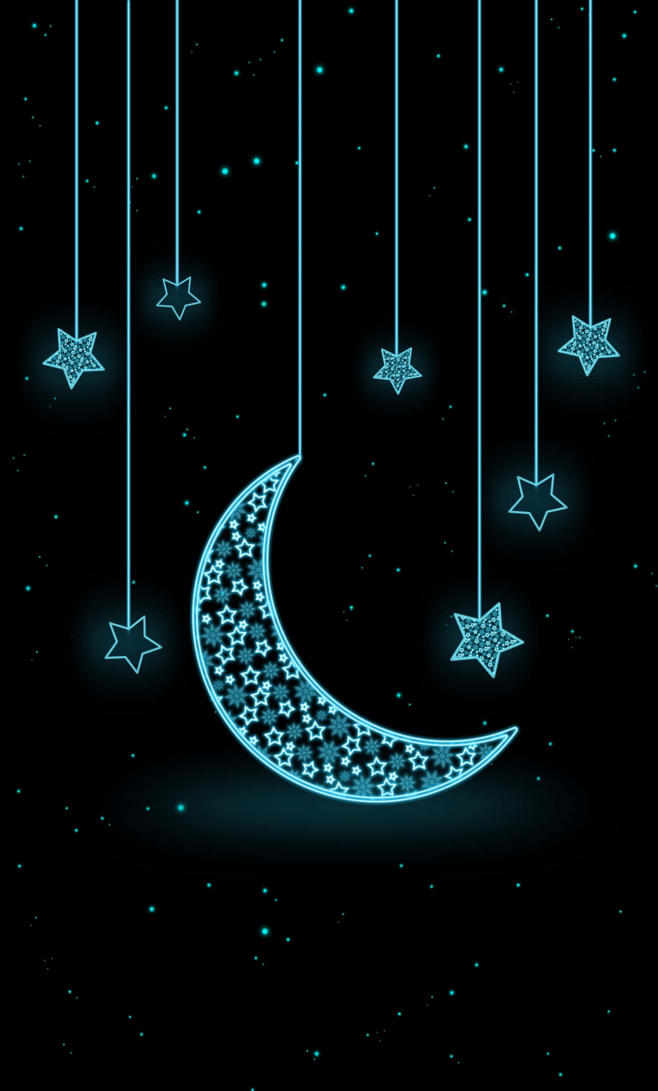 Moon And Stars iPhone, glowing cyan crescent moon, stars, Full HD Phone Wallpaper