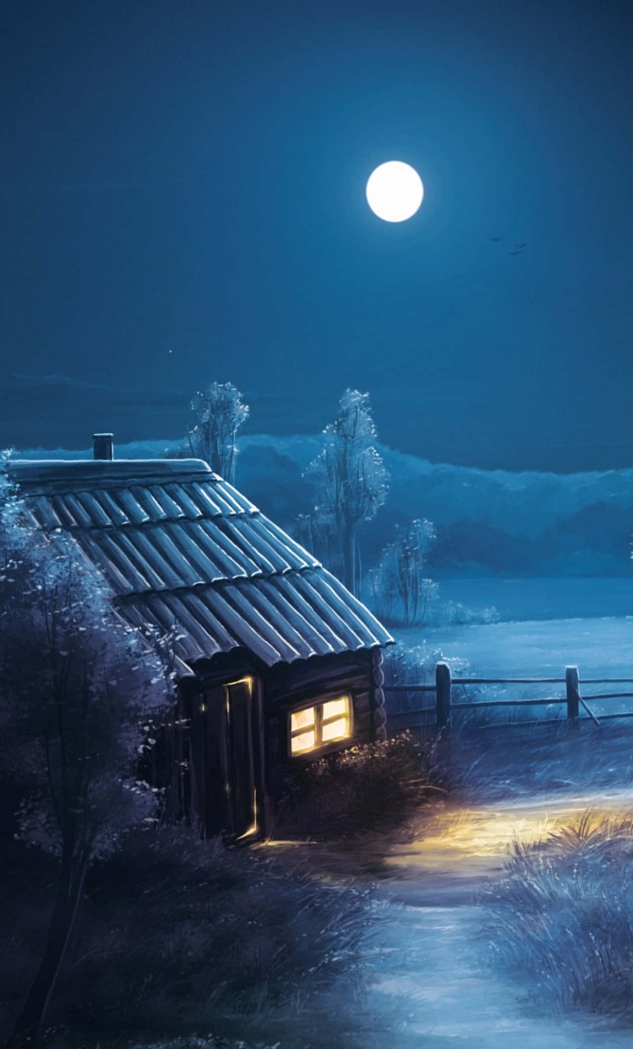 Moon And Stars iPhone, cabin, full moon, Full HD Phone Wallpaper