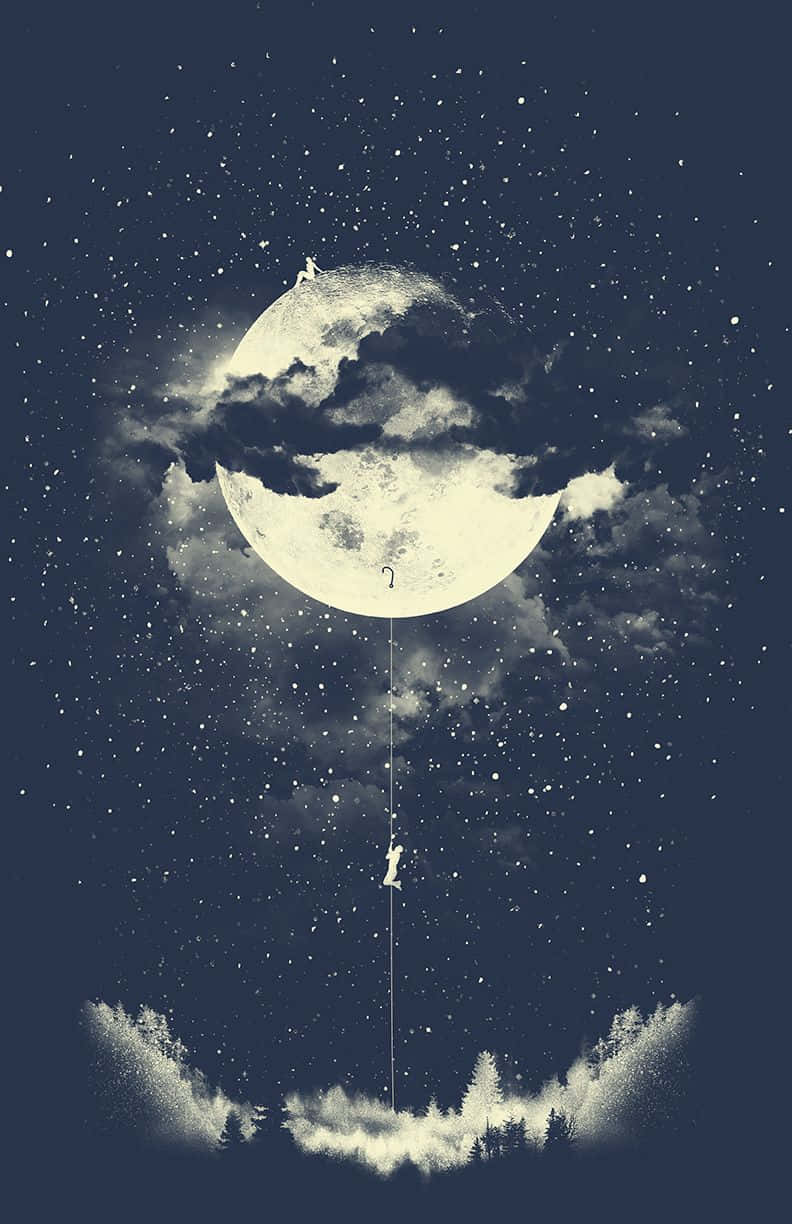 Moon And Stars iPhone, giant moon, clouds, SD Phone Wallpaper