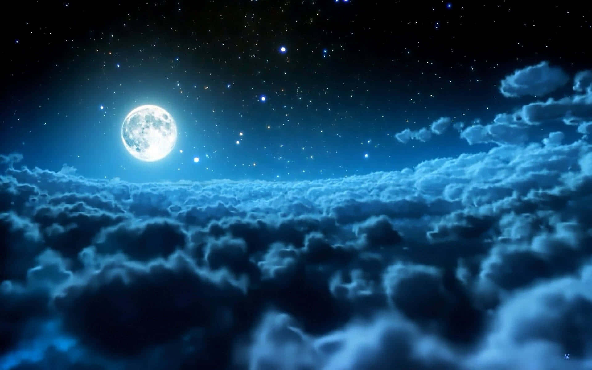 Moon And Stars iPhone, full moon, swirling blue clouds, Full HD Desktop Wallpaper
