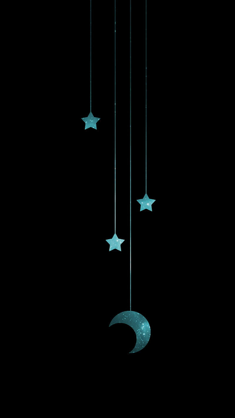 Moon And Stars iPhone, glowing teal stars, crescent moon, HD Phone Wallpaper