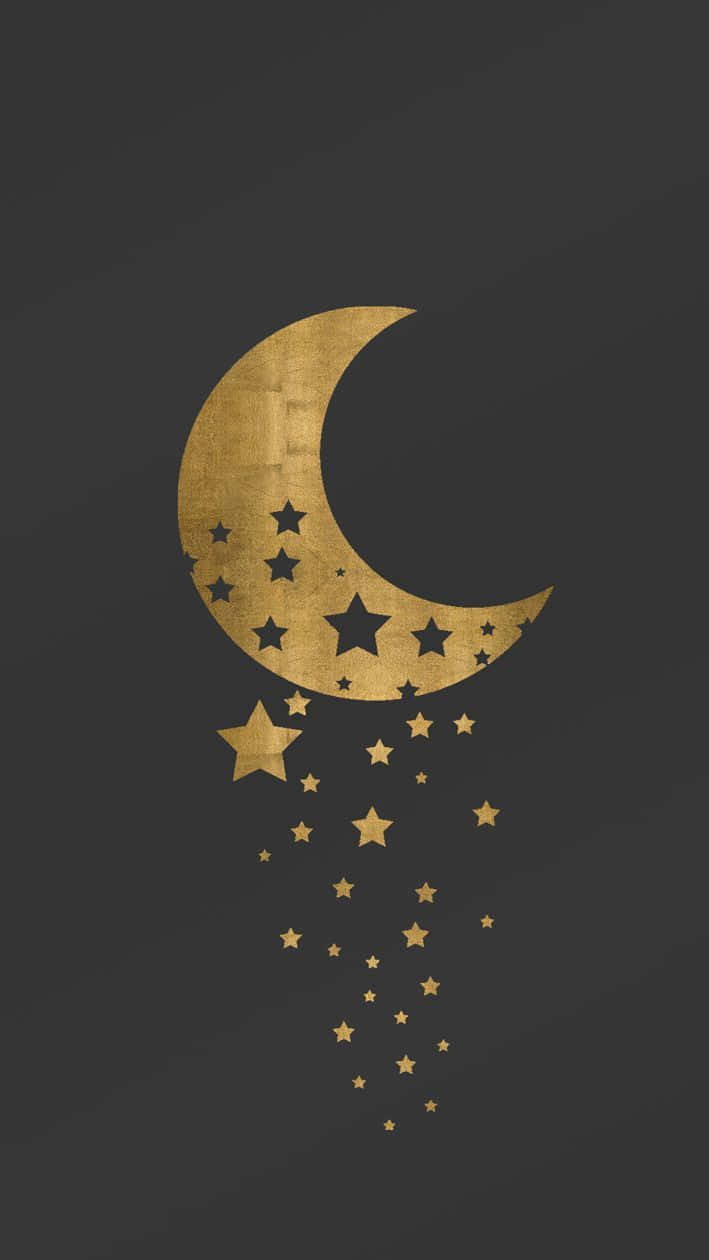 Golden Moon And Stars iPhone, golden crescent moon, stars falling, SD Phone Wallpaper