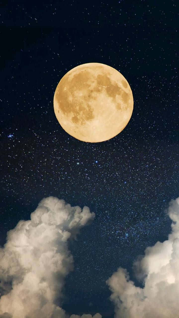 Moon And Stars Phone, luminous full moon, starry night sky, HD Phone Wallpaper