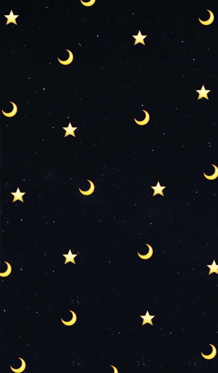 Moon And Stars Phone, dark night sky, golden stars, SD Phone Wallpaper