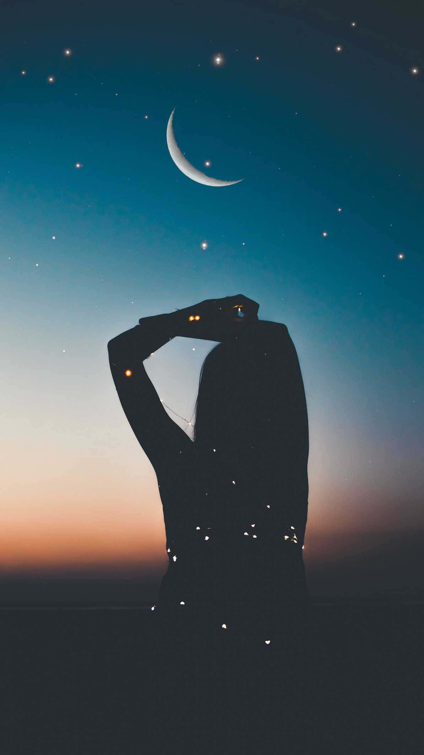moon and stars phone, crescent moon, stars, Full HD Phone Wallpaper