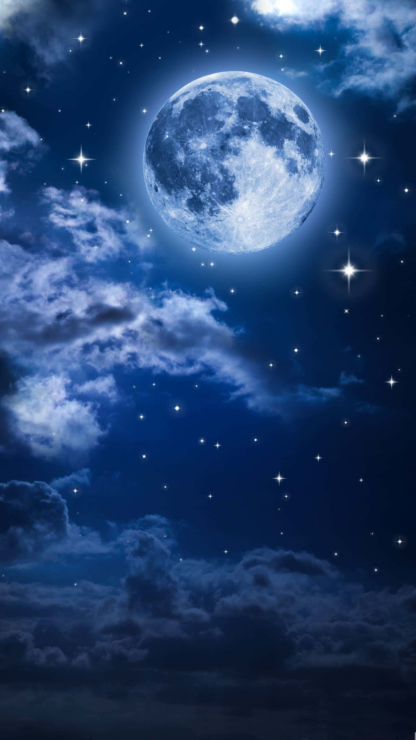 moon, stars, clouds, 2K Phone Wallpaper