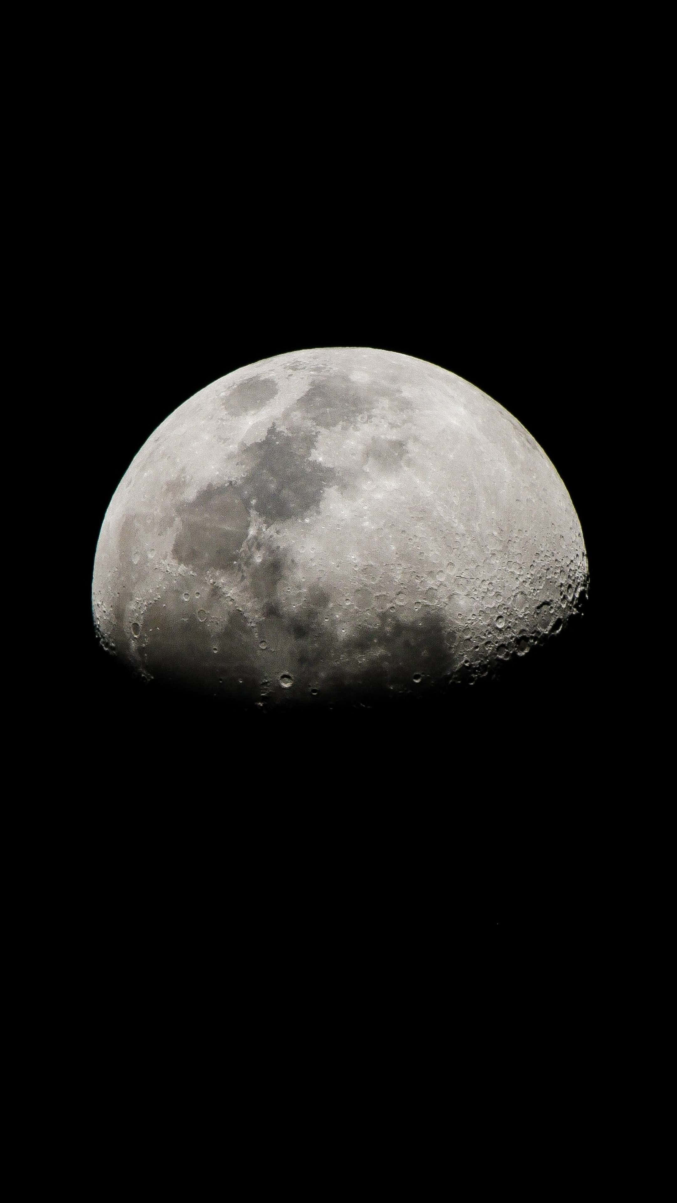 half moon, pitch black sky, craters, 4K Phone Wallpaper