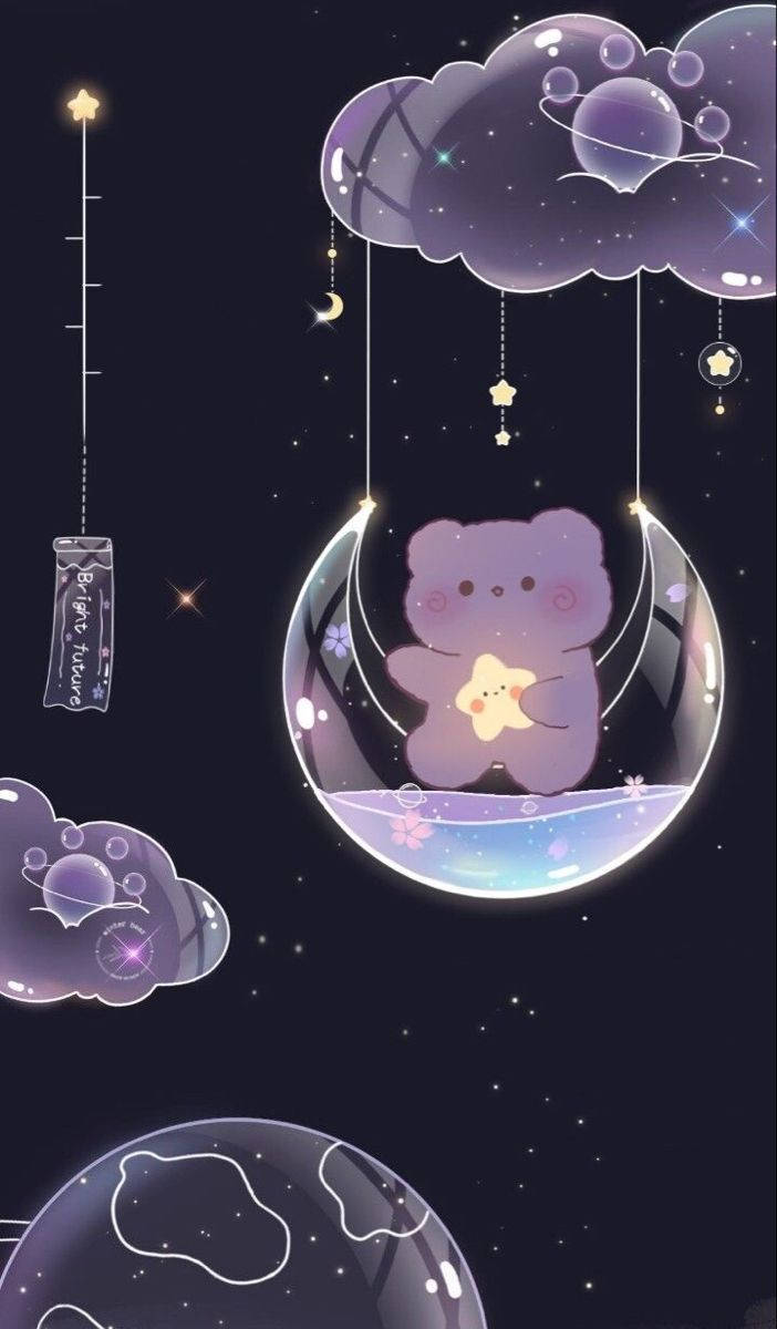 Girly Purple Aesthetic Galaxy, purple bear, glowing star, SD Phone Wallpaper