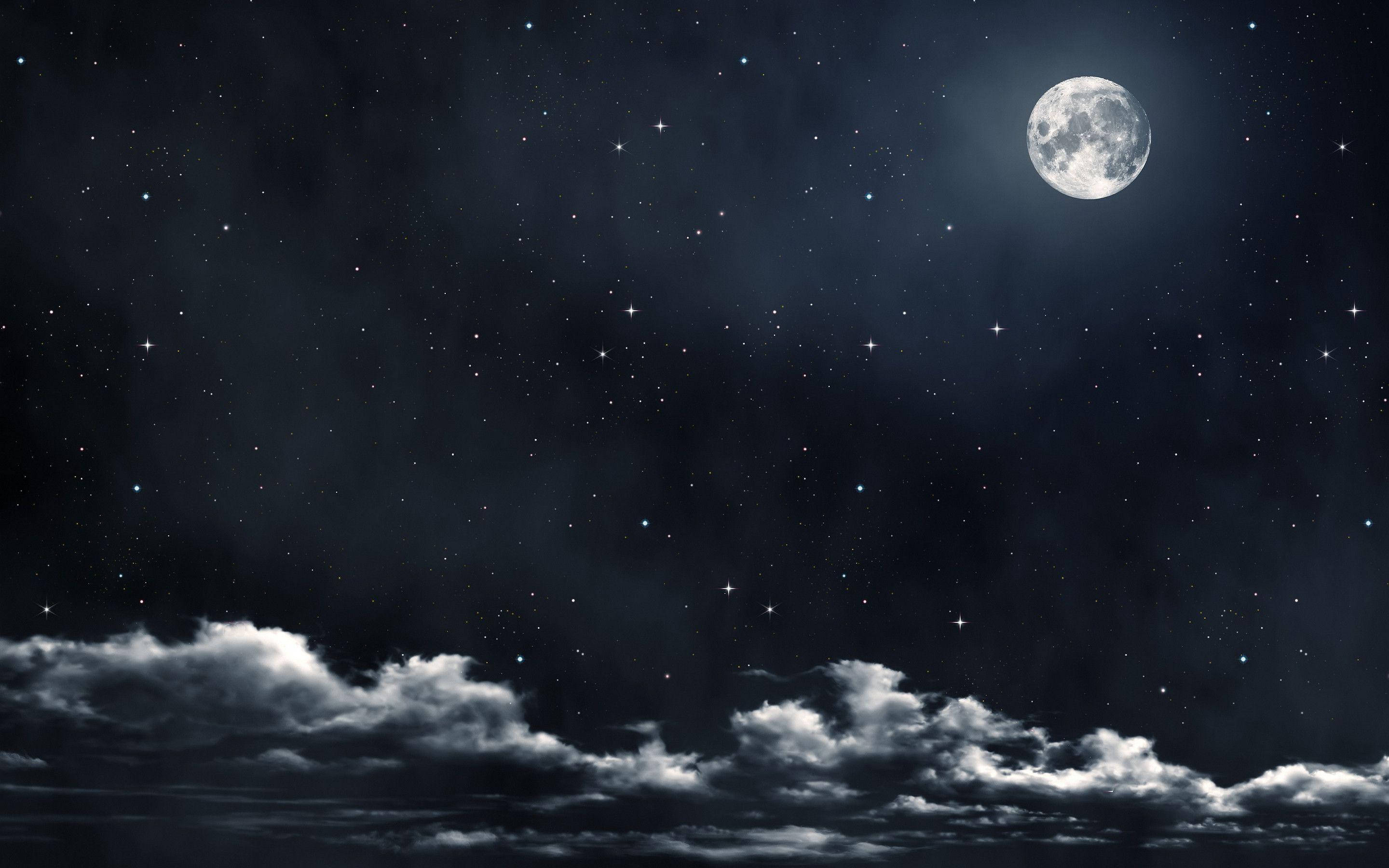 Moon, Stars, Starry night sky, 2K Desktop Wallpaper