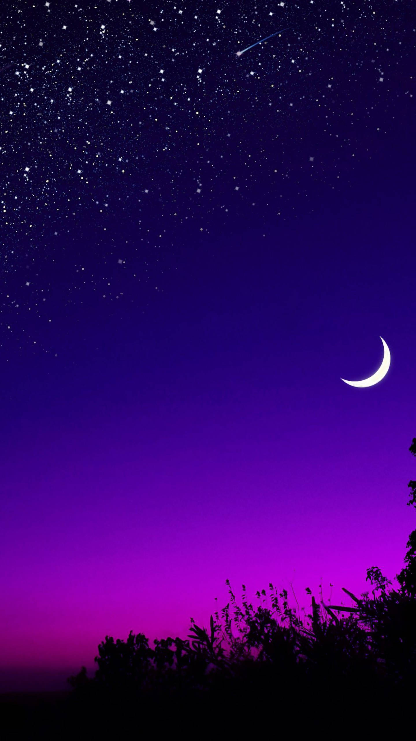 Moon And Stars, periwinkle sky, crescent moon, 2K Phone Wallpaper