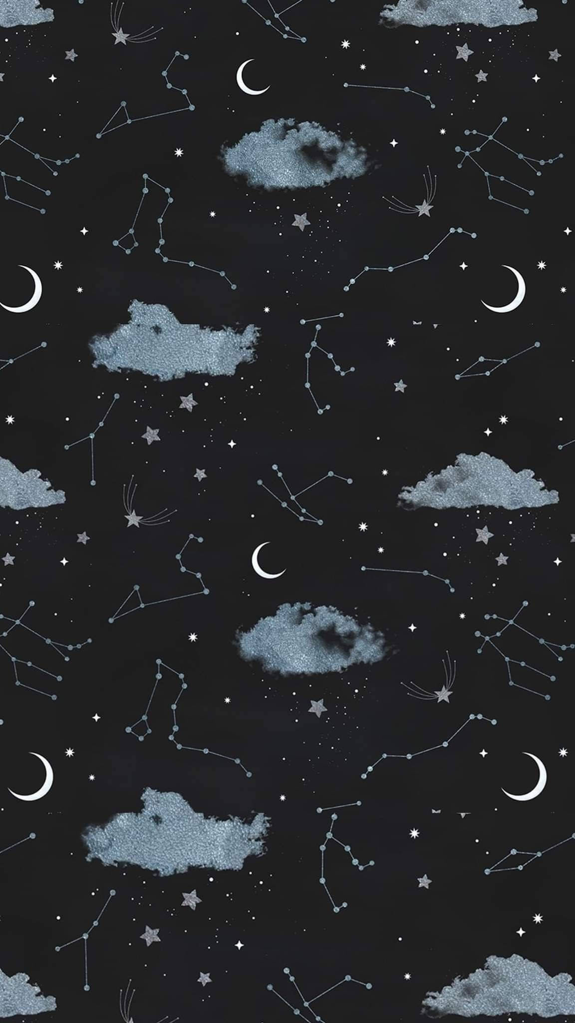 Moon And Stars, dark night sky, glowing stars, Full HD Phone Wallpaper