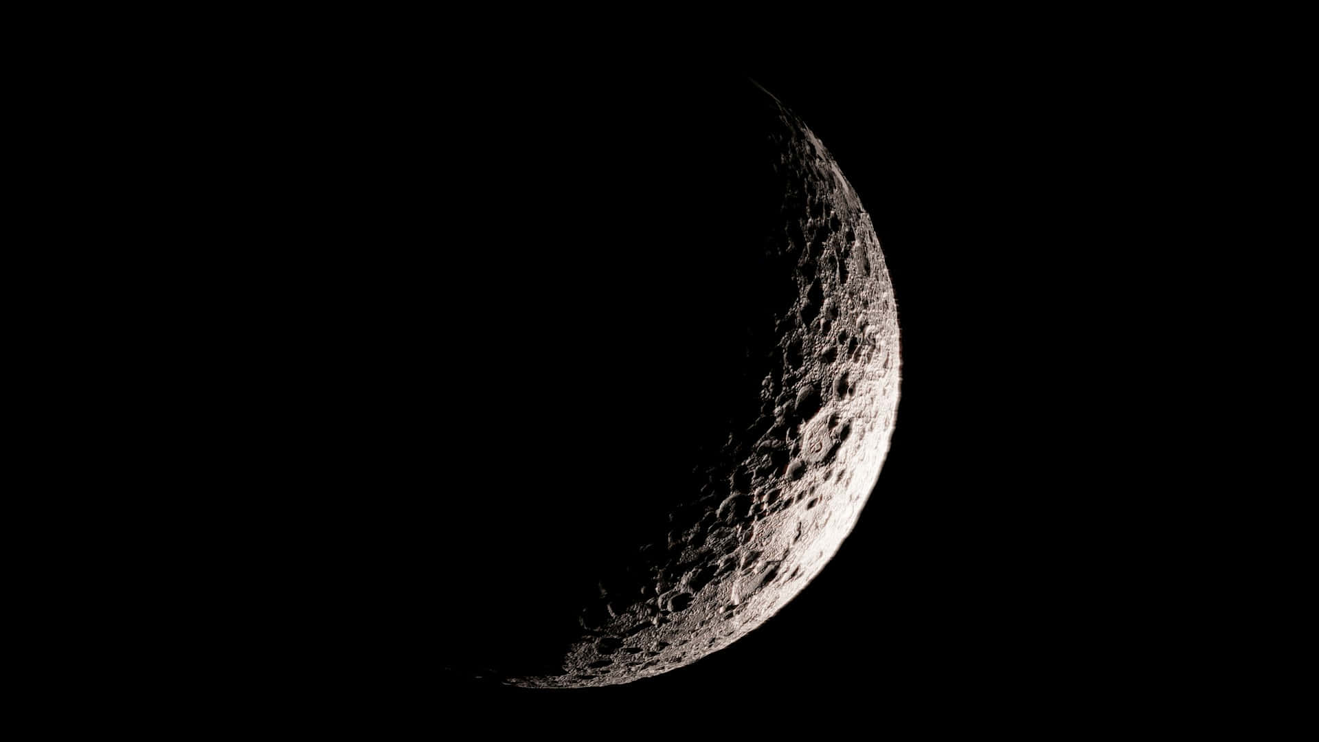 crescent moon, cratered surface, pitch black void, Full HD Desktop Wallpaper