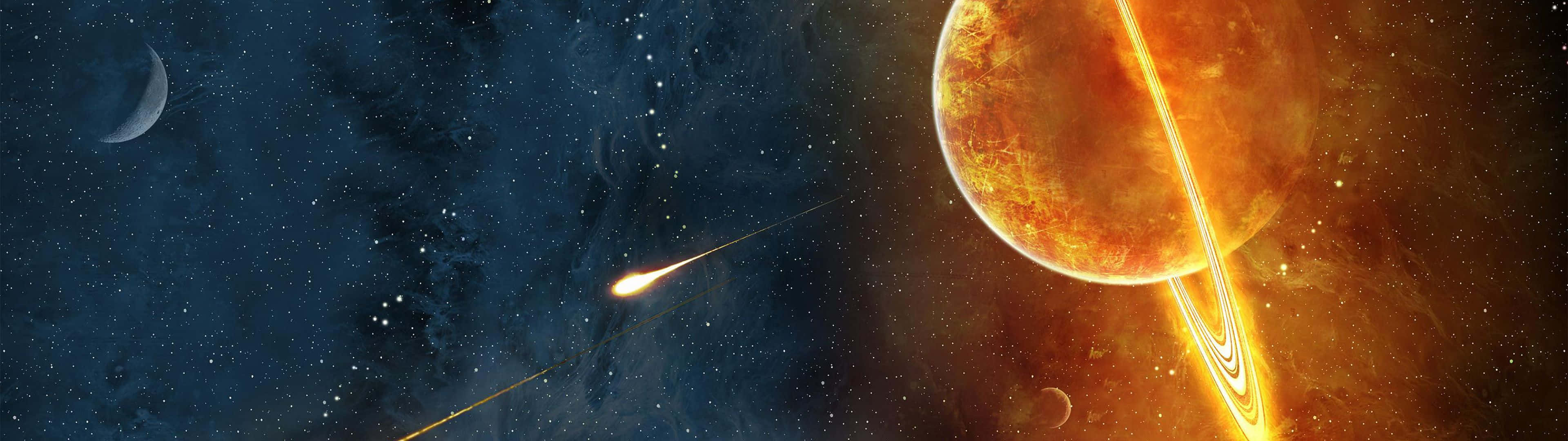 3840x1080, Moon, Comets, 4K Desktop Wallpaper