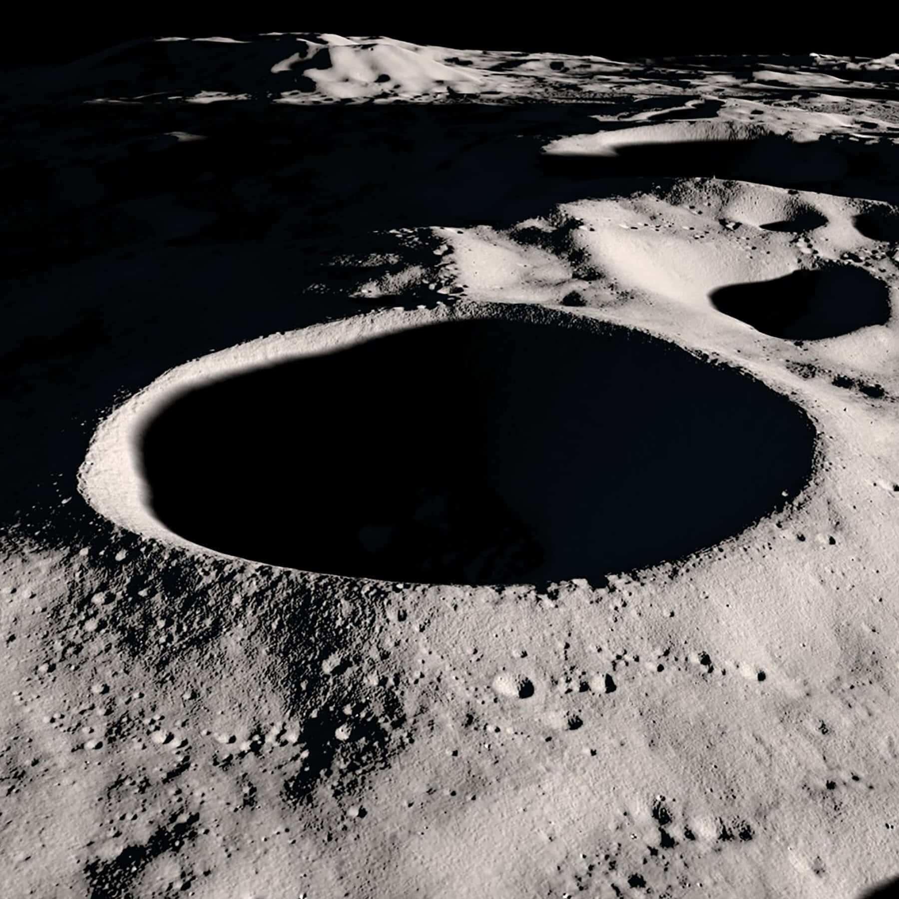 lunar landscape, prominent crater, rugged pockmarked terrain, HD Desktop Wallpaper