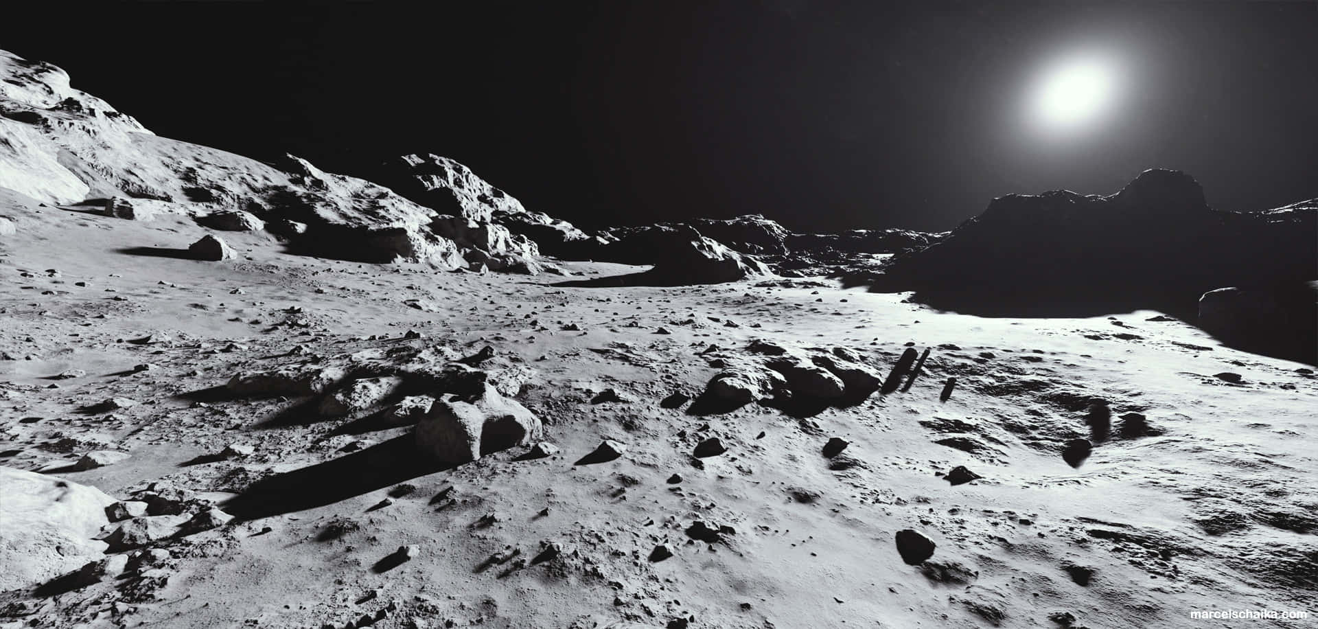 Moon, crater-filled surface, lunar landscape, Full HD Desktop Wallpaper