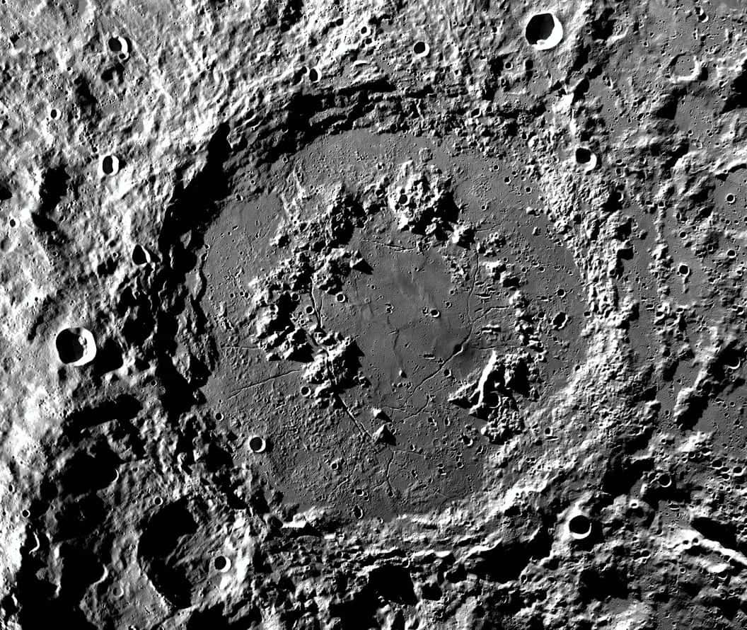 lunar surface, cratered lunar surface, central impact basin, SD Desktop Wallpaper