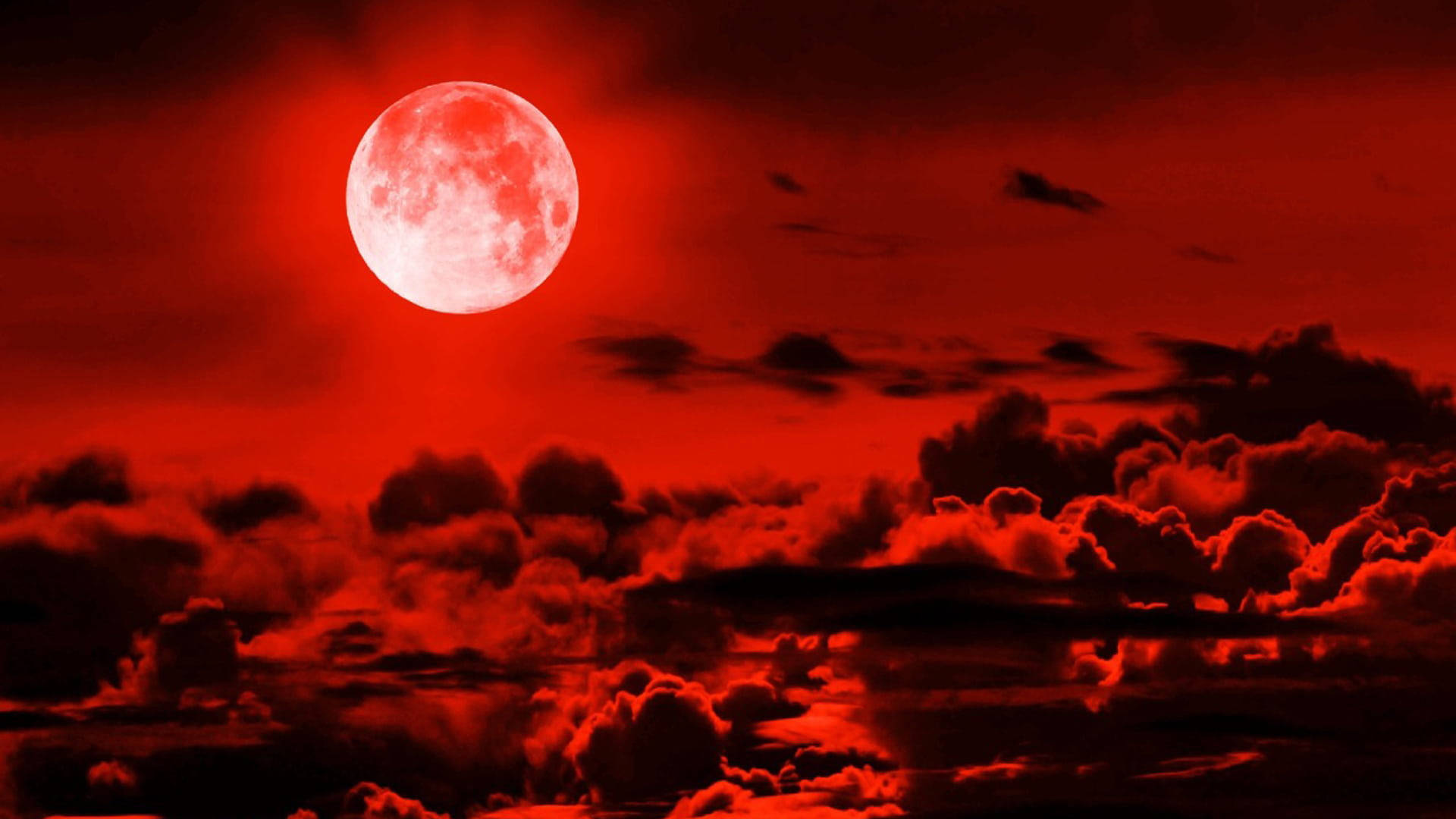 blood red full moon, stormy red sky, dark clouds, Full HD Desktop Wallpaper