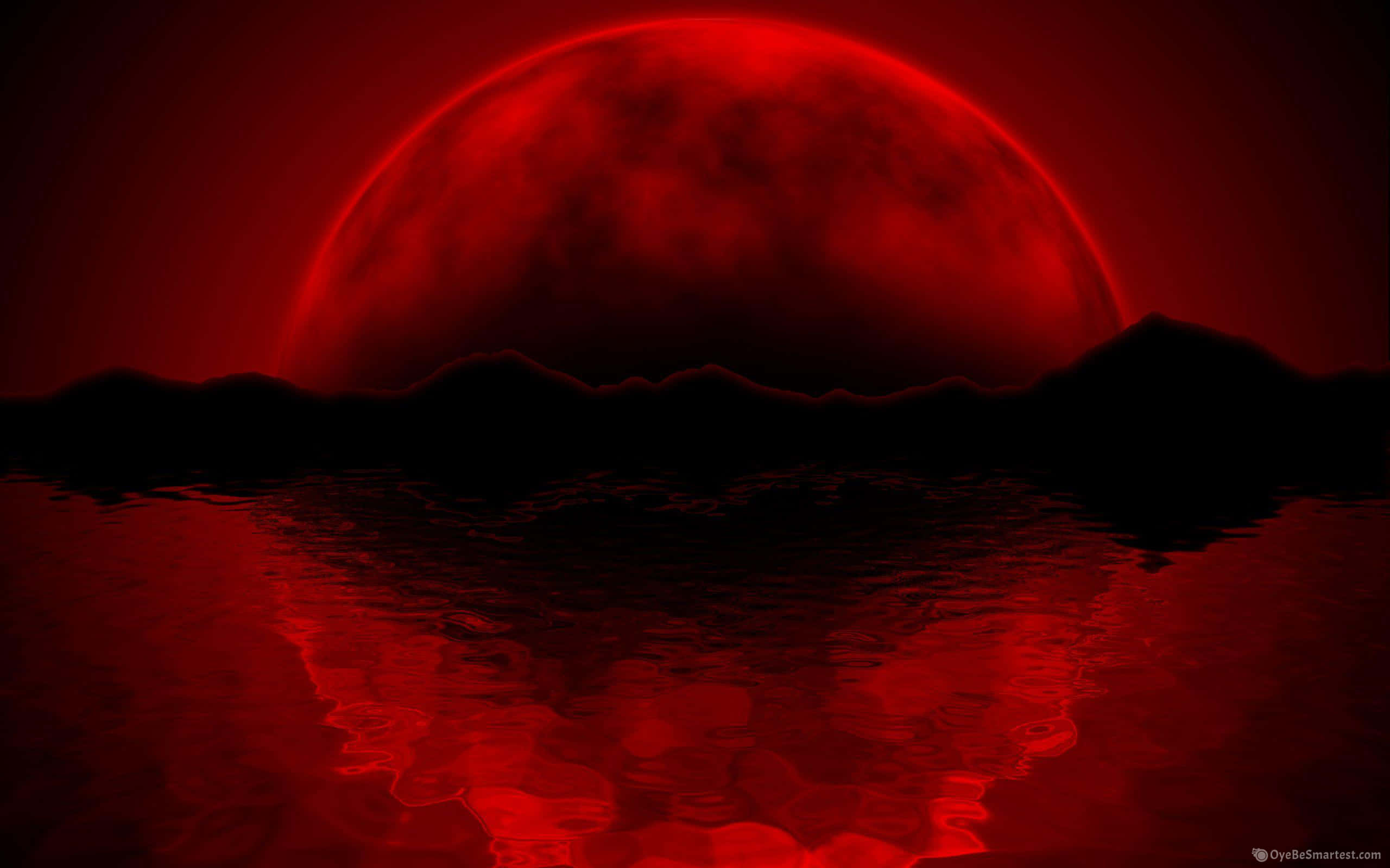 blood moon, lunar eclipse, crimson water, 2K Desktop Wallpaper